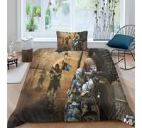 Parure De Lit Imprimée Modern Warfare, Motif Dessin Anime, Facile D'entretien, Pour Lit Simple, 2 Pieces. Housse De Couette 1 Piece + Taie D'oreiller Assortie.