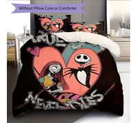Parure De Lit Imprimee Skull Jack Et Doll Love Sur Fond Noir, Housse De Couette Et Taie D'oreiller, Decoration D'intérieur, Decoration De Noël, Housse De Couette Pour Chambre À Cou