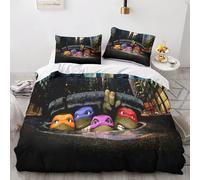 Parure De Lit Imprimée Tortues Ninja Pour Lit Simple Avec Housse De Couette Et 2 Taies D'oreiller, Personnages De Dessins Animes, En Microfibre Hypoallergénique Ultra Douce Avec Fe
