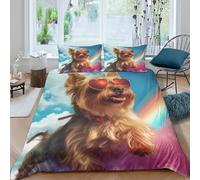 Parure De Lit Imprimée Yorkshire Terrier 3D Animaux Couette Sets avec Fermeture Éclair Microfibre + 2 Taie d'oreiller pour Enfants Et Adulte Double（200x200cm）
