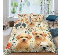 Parure De Lit Imprimée Yorkshire Terrier 3D Animaux Couette Sets avec Fermeture Éclair Microfibre + 2 Taie d'oreiller pour Enfants Et Adulte Double（200x200cm）