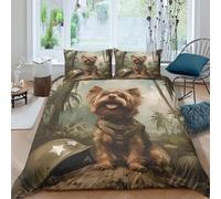 Parure De Lit Imprimée Yorkshire Terrier 3D Animaux Couette Sets avec Fermeture Éclair Microfibre + 2 Taie d'oreiller pour Couple Double（200x200cm）