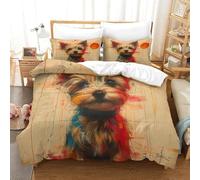 Parure De Lit Imprimée Yorkshire Terrier 3D Animaux Housse Couette avec Fermeture Éclair Microfibre + 2 Taie d'oreiller pour Couple Super King（260x220cm）