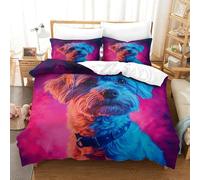 Parure De Lit Imprimée Yorkshire Terrier 3D Animaux Housse Couette avec Fermeture Éclair Microfibre + 2 Taie d'oreiller pour Couple Super King（260x220cm）