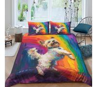 Parure De Lit Imprimée Yorkshire Terrier 3D Animaux Housse De Couette avec Fermeture Éclair Hypoallergénique + 2 Taie d'oreiller pour Couple King（220x240cm）