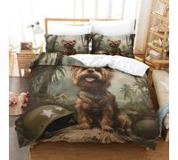 Parure De Lit Imprimée Yorkshire Terrier 3D Animaux Sets Housse De Couette avec Fermeture Éclair Microfibre avec 2 Taie d'oreiller pour Enfants Et Adulte Super King（260x220cm）