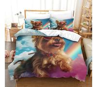Parure De Lit Imprimée Yorkshire Terrier en 3D Animaux Couette Sets avec Fermeture Éclair Hypoallergénique + 2 Taie d'oreiller pour Enfants Et Adulte Super King（260x220cm）