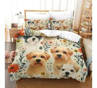 Parure De Lit Imprimée Yorkshire Terrier en 3D Animaux Housse Couette avec Fermeture Éclair Microfibre + 2 Taie d'oreiller pour Enfants Et Adulte Super King（260x220cm）