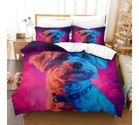 Parure De Lit Imprimée Yorkshire Terrier en 3D Animaux Housse De Couette avec Fermeture Éclair Hypoallergénique + 2 Taie d'oreiller pour Enfants Et Adulte Single（140x200cm）
