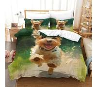 Parure De Lit Imprimée Yorkshire Terrier en 3D Animaux Housse De Couette avec Fermeture Éclair Hypoallergénique + 2 Taie d'oreiller pour Enfants Et Adulte Single（140x200cm）