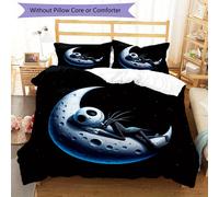 Parure De Lit Jack Skellington Moon Print - Housse De Couette En Polyester Noir Et Blanc Avec Fermeture À Glissière, 2 Taies D'oreiller - Ideal Pour La Decoration De Noël Et D'anni