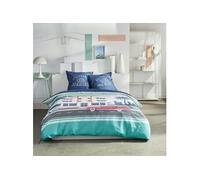 Parure de lit - JAVA - 2 personnes - 240x220 cm - Coton - Imprimé Los Angeles - Bleu