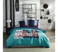 Today Parure de lit 2 Personnes 220x240cm + 2 taies oreillers 63x63 cm imprimée Java 1,11, Tokyo Bleu et Rouge