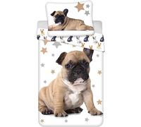 Parure de lit Jeune Bouledogue 100% Coton - Housse de Couette Réversible 140x200 cm + Taie d'oreiller, Bulldog
