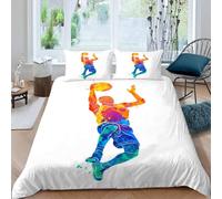 Parure de lit Joueur De Basketball Adulte 3 Pièces Literie Set Silhouette De Basket Housse de Couette Microfibre Impression 3D et taie d'oreiller avec 140 x 200cm + 2 Taies d'Oreillers 65 x 65cm