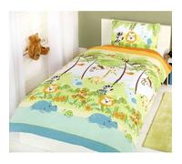 Parure de lit - Jungle Lion - 135x200 cm - Enfant - Vert, marron et bleu