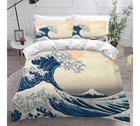 KAVITO Parure de Lit Kanagawa Housse de Couette 220x240 3D Microfibre avec 2 Taies d'oreiller 50x75 Vagues Japon Manga Parure de Lit Literie avec Fermeture Éclair pour 2 Personnes