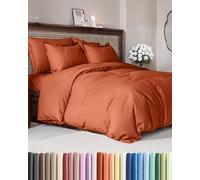 Parure de lit King californien confortable et respirante avec housse de couette 264 x 248 cm, 2 taies d'oreiller, fermetures éclair, attaches, entretien facile, ne se décolore pas, terre cuite