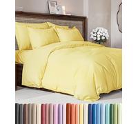 Parure de lit King californien confortable et respirante avec housse de couette 264 x 248 cm, 2 taies d'oreiller, fermetures éclair, attaches, entretien facile, ne se décolore pas, jaune
