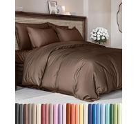 Parure de lit King californien confortable et respirante avec housse de couette 264 x 248 cm et 2 taies d'oreiller, entretien facile, ne se décolore pas, avec fermetures éclair et attaches, marron