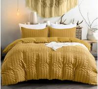 Parure de lit King Ochre, ensemble de literie légère en seersucker 3 pièces pour toute la saison, taille King (220×230 cm, 1 housse de couette et 2 taies d'oreiller)