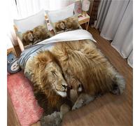 Parure De Lit King Size - Lion Mighty, Ensemble De 3 Pieces En Microfibre Avec Housse De Couette Et 2 Taies D'oreiller Pour Homme Et Femme, Lion