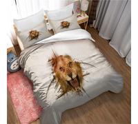 Parure De Lit King Size - Lion Mighty, Ensemble De 3 Pieces En Microfibre Avec Housse De Couette Et 2 Taies D'oreiller Pour Homme Et Femme, Lion