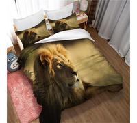 Parure De Lit King Size - Lion Mighty, Ensemble De 3 Pieces En Microfibre Avec Housse De Couette Et 2 Taies D'oreiller Pour Homme Et Femme, Lion