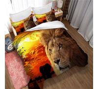 Parure De Lit King Size - Lion Mighty, Ensemble De 3 Pieces En Microfibre Avec Housse De Couette Et 2 Taies D'oreiller Pour Homme Et Femme, Lion