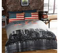Parure De Lit King Size New York City Style Vintage Réversible 220cm x 230cm