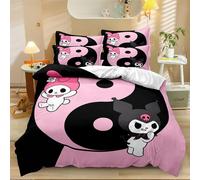 Parure De Lit Kuromi Et My Melody Pour Garçons Et Filles, 3 Pieces, Motif Dessin Anime 3d, Housse De Couette En Microfibre Respirante Et Durable, Cadeau Pour Garçons Et Filles, 1 H