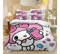 Parure De Lit Kuromi Et My Melody Pour Garçons Et Filles, 3 Pieces, Motif Dessin Anime 3d, Housse De Couette En Microfibre Respirante Et Durable, Cadeau Pour Garçons Et Filles, 1 H