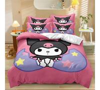 Parure De Lit Kuromi Et My Melody Pour Garçons Et Filles, 3 Pieces, Motif Dessin Anime 3d, Housse De Couette En Microfibre Respirante Et Durable, Cadeau Pour Garçons Et Filles, 1 H