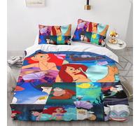 Parure De Lit La Petite Sirène, Housse De Couette 3d, Motif Princesse De Dessin Anime, Super Douce Et Facile À Utiliser, Pour Lit Double, 3 Pieces, 1 Housse De Couette + Taie D'ore