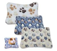 Parure de lit lapin - 3 pièces - Tapis en polaire pour petits animaux - Motifs pieds mignons et étoiles - Coussins en coton doux pour cochons d'Inde, lapins, hamsters, chinchillas - Lavables - Tailles