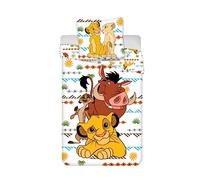 Parure de Lit Le Roi Lion Africa, 100% Coton, Housse de Couette Disney 140x200 cm + Taie d'oreiller 65x65 cm, avec Simba, Timon et Pumba