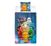 Parure de lit Lego Ninjago 135 x 200 cm - Idée cadeau pour enfant - 1 taie d'oreiller 80 x 80 cm + housse de couette 135 x 200 cm - Avec fermeture éclair - Motif réversible - Article de fan - Cadeau