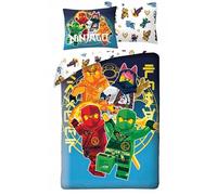 Parure de Lit Lego Ninjago - Housse de Couette 140x200 cm + Taie d'oreiller Assortie - 100% Polyester Microfibre - avec Les Célèbres Ninjas Kai, Lloyd, NYA, et Cole