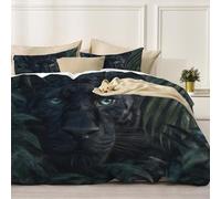 Parure De Lit Léopard À Feuilles De Palmier Housse Couette Animal Exotique De La Jungle Garçons Filles Léger avec Fermeture, Noir Housse De Couette 220 x 240 cm Décor 3 PièCes