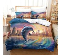 Parure De Lit Les dauphins 3Pcs Sets Housse De Couette Le Dauphin magique Microfibre Imprimé 3D Douce Respirante Housse De Couette Avec 2Taies D'oreiller Pour Adultes Enfants Single（140x200cm）