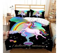 Parure De Lit Licorne Arc-En-Ciel Kawaii Avec Housse De Couette Et Motif Animal De Dessin Anime Pour Enfants Et Filles, 2 Ou 3 Pieces, Pour Lit Simple, Double Ou Queen Size
