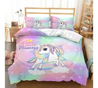 Parure De Lit Licorne Arc-En-Ciel Kawaii Avec Housse De Couette Et Motif Animal De Dessin Anime Pour Enfants Et Filles, 2 Ou 3 Pieces, Pour Lit Simple, Double Ou Queen Size