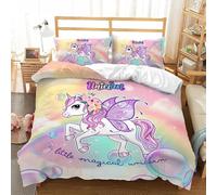 Parure De Lit Licorne Arc-En-Ciel Kawaii Avec Housse De Couette Et Motif Animal De Dessin Anime Pour Enfants Et Filles, 2 Ou 3 Pieces, Pour Lit Simple, Double Ou Queen Size