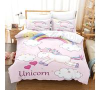 Parure De Lit Licorne Rose Arc-En-Ciel Avec Housse De Couette Et Imprime 3d Pour Lit Simple, Double, Queen Et King Size 034