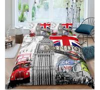 Parure de lit London Big Ben autobus la rue 3D effet 220*240cm 3 pieces 1 housse de couette et 2 taies d'oreillers 63*63cm