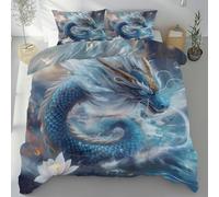 Parure de Lit Lotus Fleur Dragon, Housse de Couette Animaux Mythologie Oriental Fantastique Microfibre Linge de Lit 240x260 2 Personnes Literie avec Fermeture Éclair et 2 Taies D'oreiller 80x80 cm