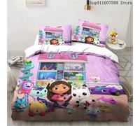 Parure De Lit Maison De Poupée Gabby's Kawaii, Ensemble De Lit Simple Double, Decoration D'intérieur Pour Filles Et Enfants, Ensemble De Housse De Couette Avec Chat Mignon De Dessin Anime