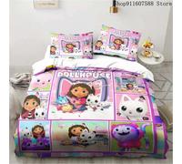 Parure De Lit Maison De Poupée Gabby's Kawaii, Ensemble De Lit Simple Double, Decoration D'intérieur Pour Filles Et Enfants, Ensemble De Housse De Couette Avec Chat Mignon De Dessin Anime