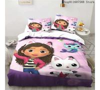 Parure De Lit Maison De Poupée Gabby's Kawaii, Ensemble De Lit Simple Double, Decoration D'intérieur Pour Filles Et Enfants, Ensemble De Housse De Couette Avec Chat Mignon De Dessin Anime