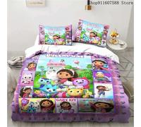 Parure De Lit Maison De Poupée Gabby's Kawaii, Ensemble De Lit Simple Double, Decoration D'intérieur Pour Filles Et Enfants, Ensemble De Housse De Couette Avec Chat Mignon De Dessin Anime